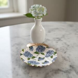 Blue Hydrangea Shell Trinket Dish, Floral Jewelry Holder